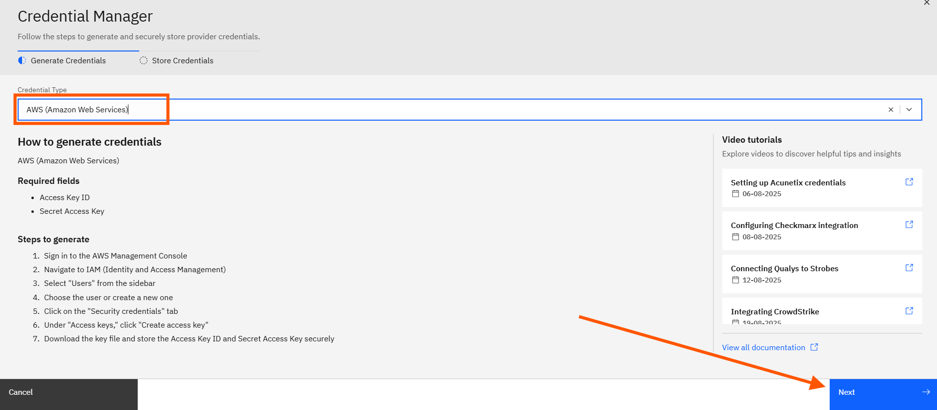 Configuring AWS credentials: Step 2: Add a New Credential (screenshot 2)