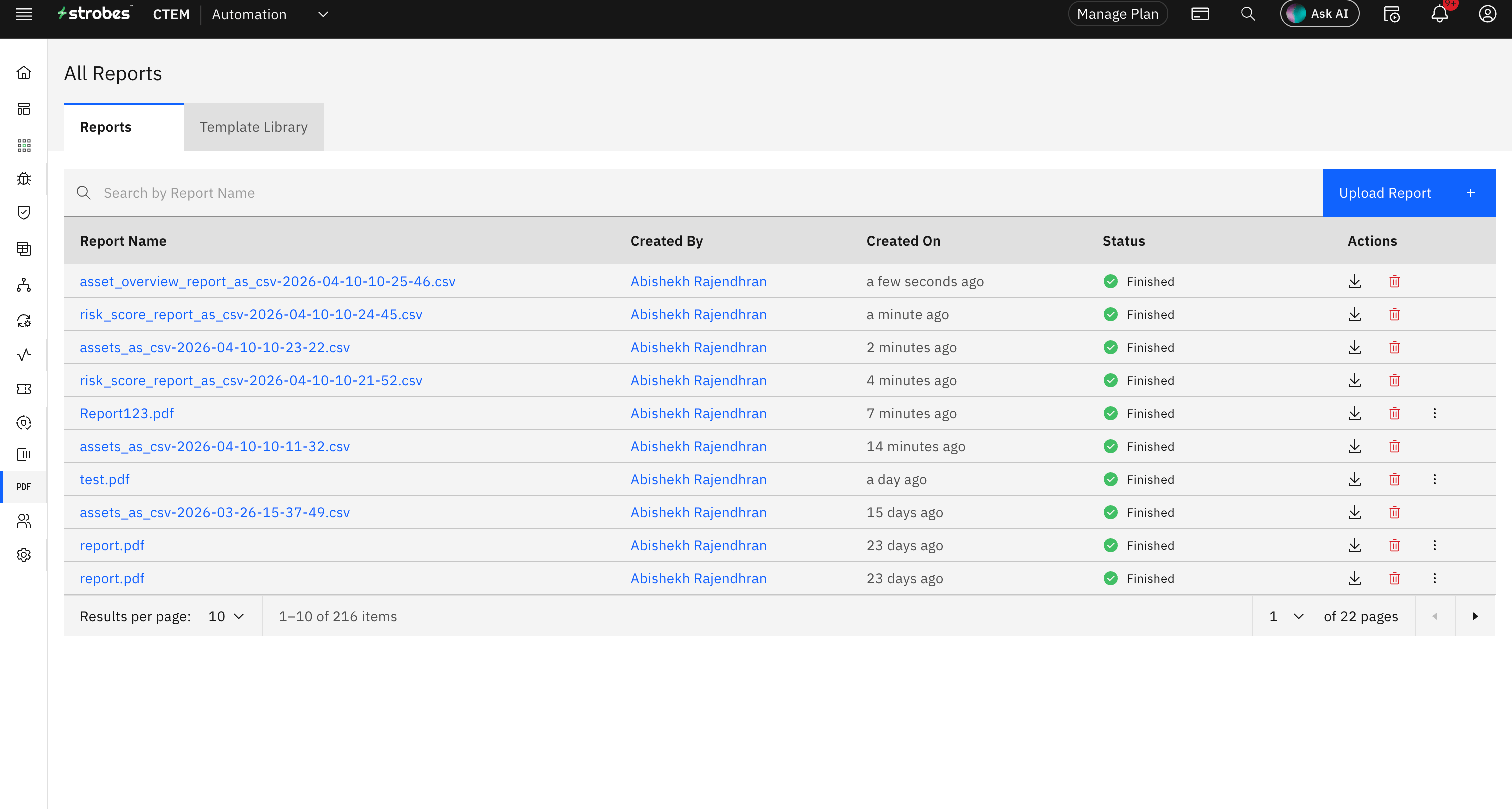 Exporting asset reports (screenshot 4)