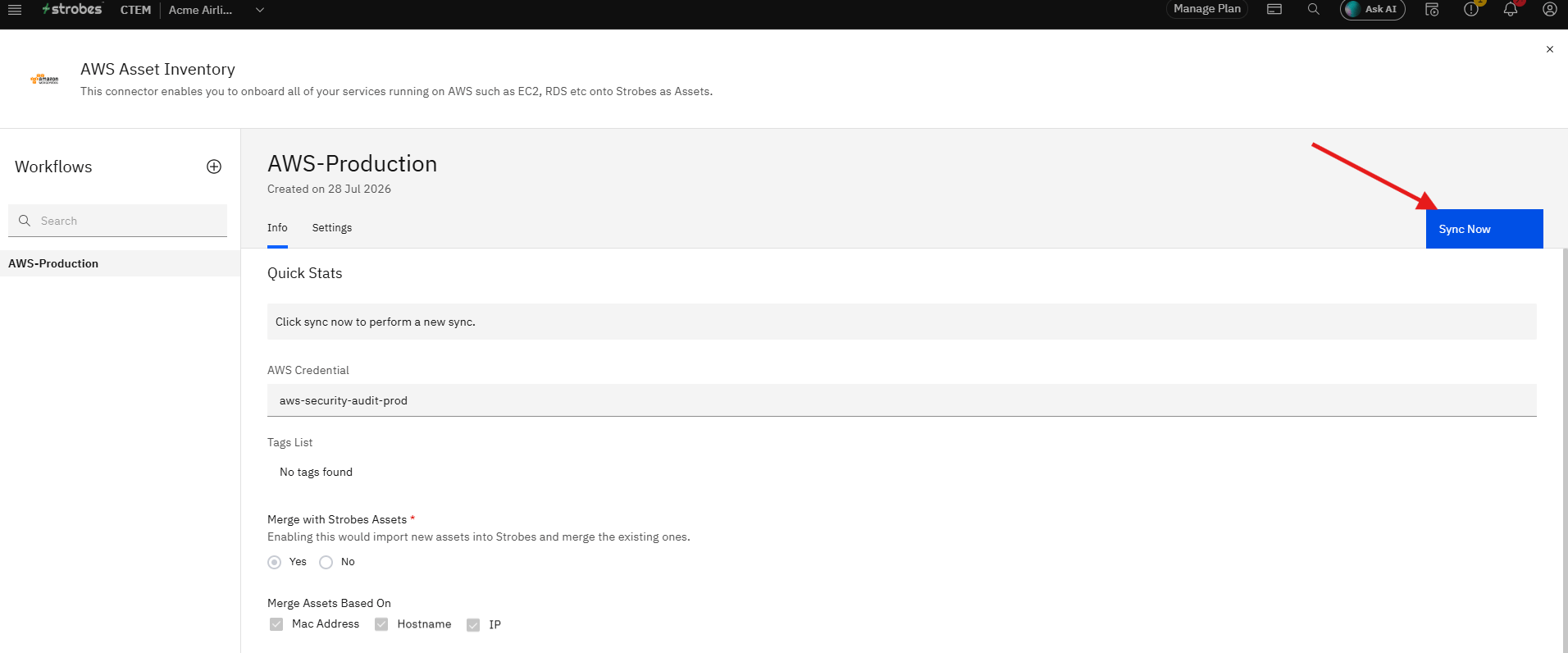 Connecting AWS Asset Inventory to Strobes: Step 15 — Review the Workflow Detail Page (screenshot 17)
