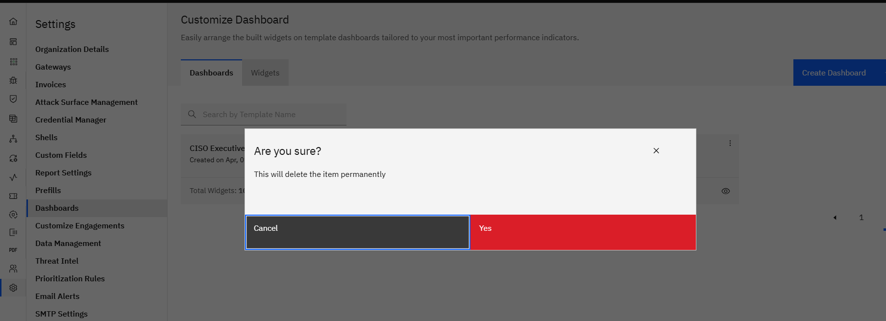 Deleting a Dashboard: Step 4: Confirm Deletion (screenshot 4)