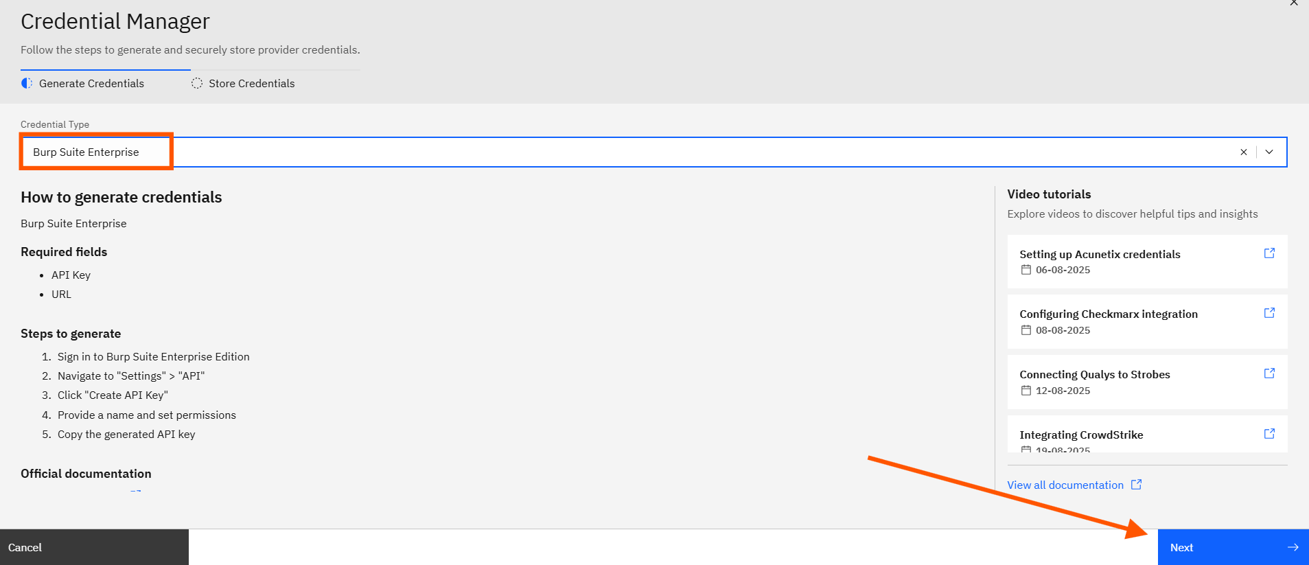 Configuring Burp Suite credentials: 2. Add a New Credential (screenshot 2)