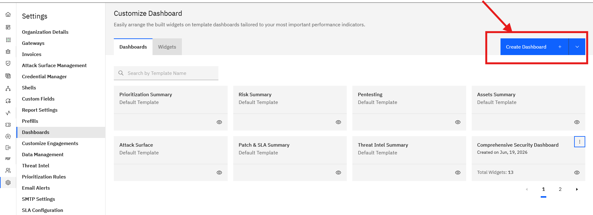 Creating and Managing Dashboards: Creating a Dashboard from Settings (screenshot 13)