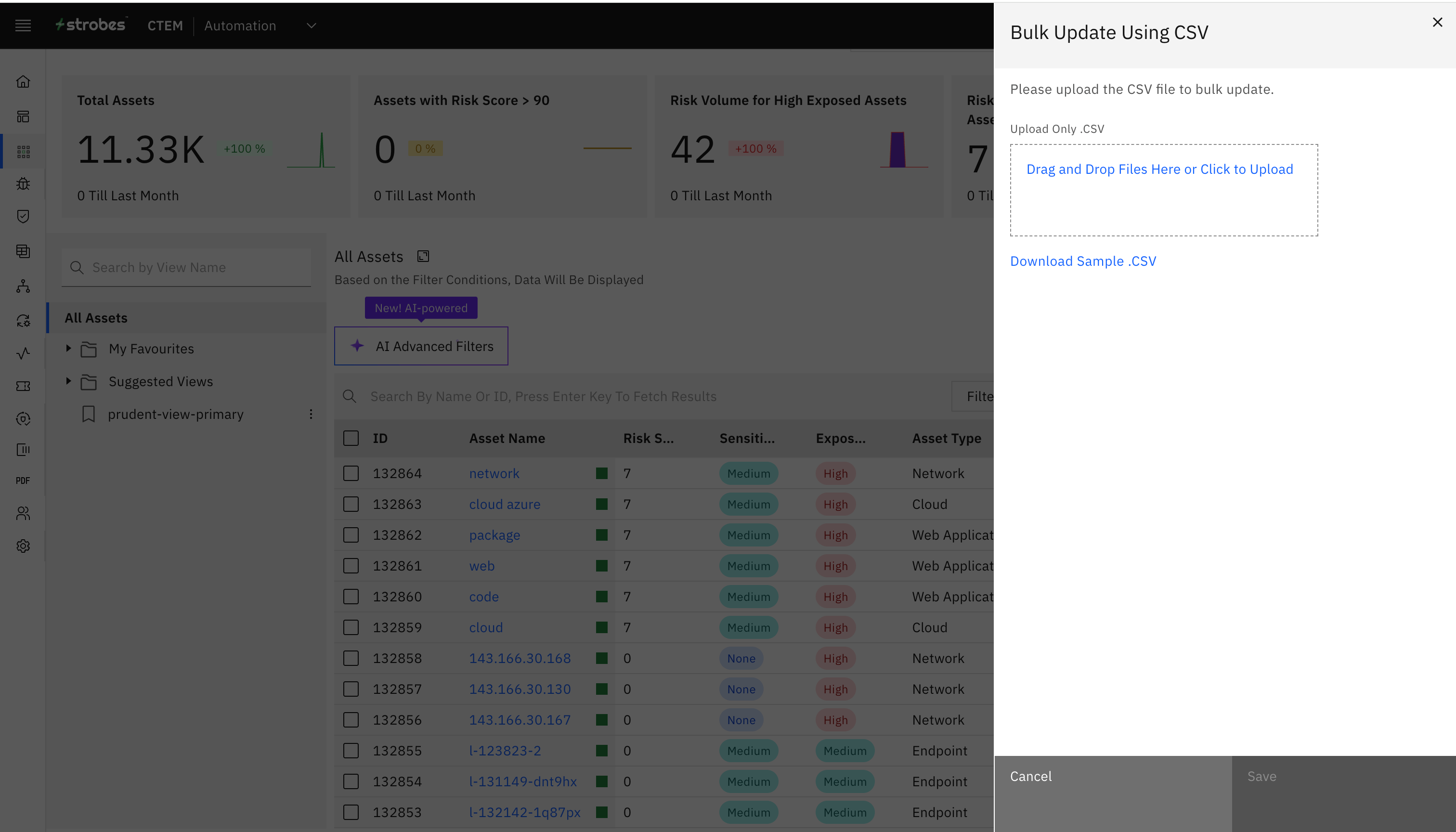 Bulk Updating Asset Custom Fields Using CSV: 4. Choose the Upload CSV Option (screenshot 2)