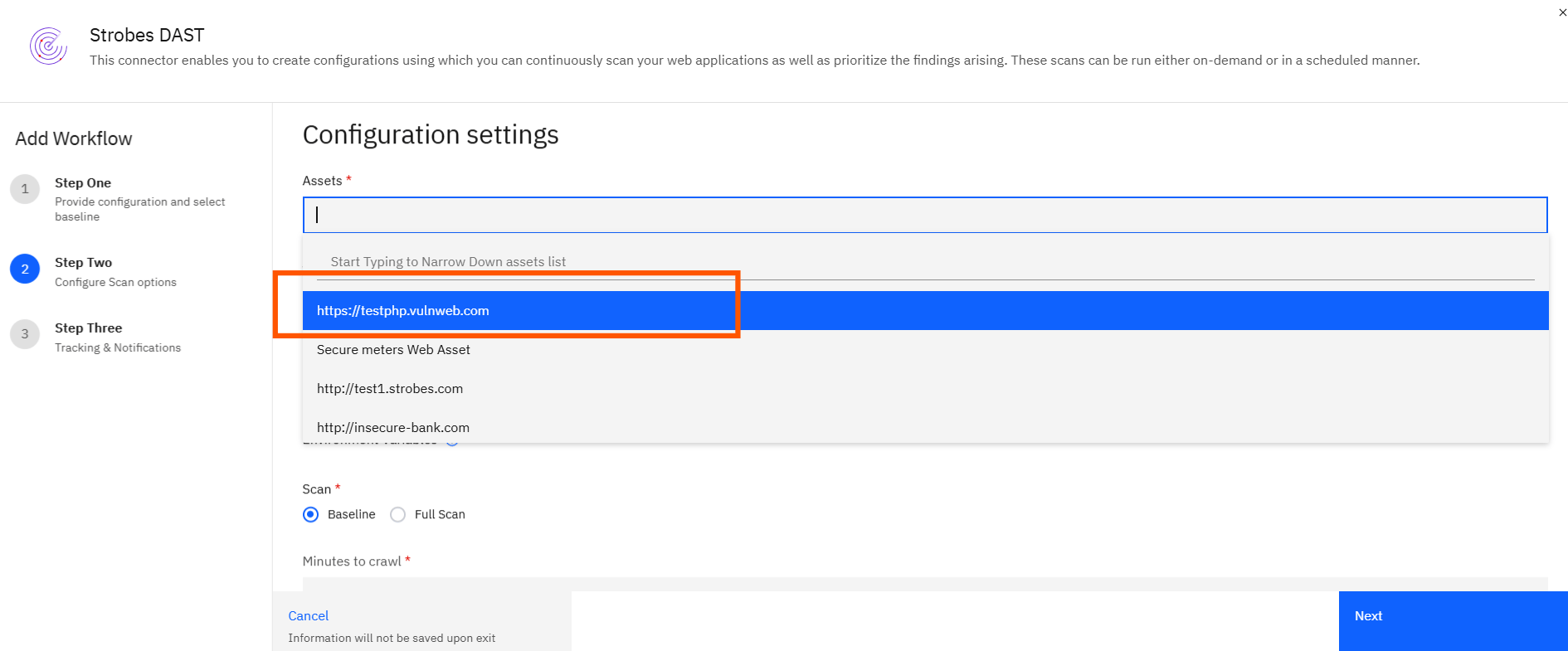 DAST workflow: Choosing the Target: (screenshot 2)