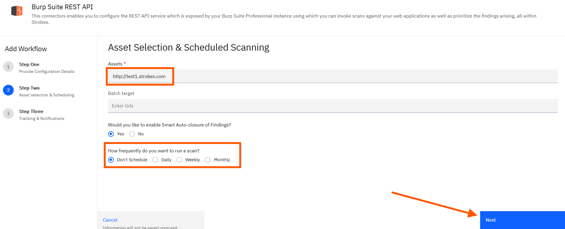 Initiating a Burp Scan: Step 3: Choose Target and Scheduling (screenshot 3)