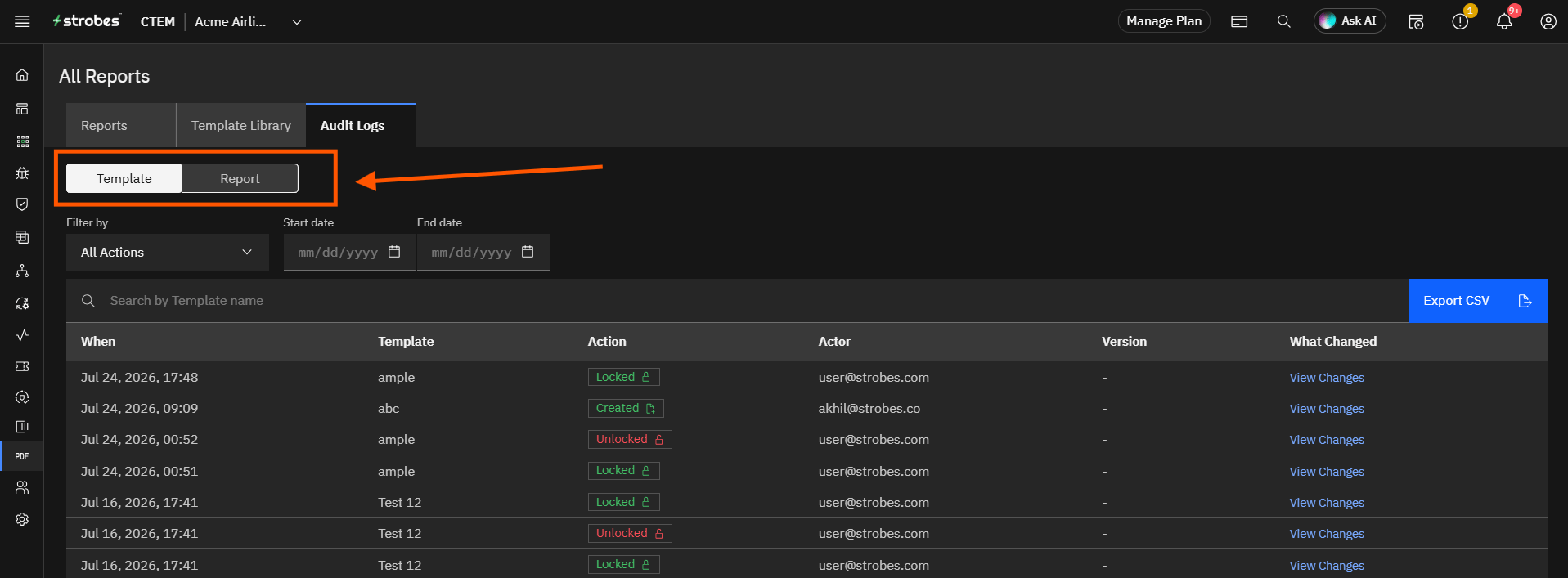 Report Audit Logs: Step 2 — Choose a Log Type (screenshot 2)