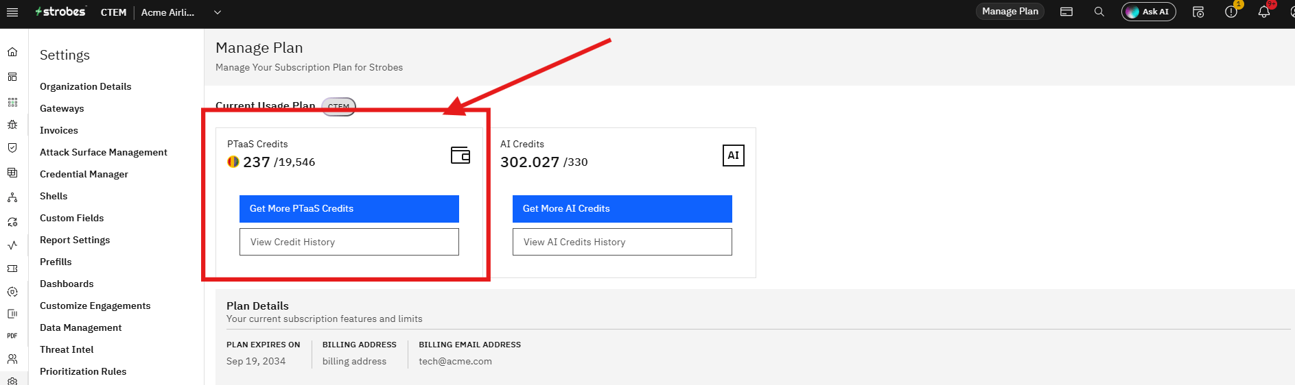 Managing Your Plan & Subscription: PTaaS Credits (screenshot 3)
