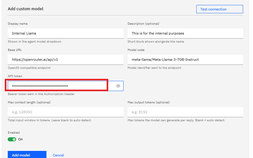 Bringing Your Own Model to Strobes: Step 9 — Enter the API Token (screenshot 9)