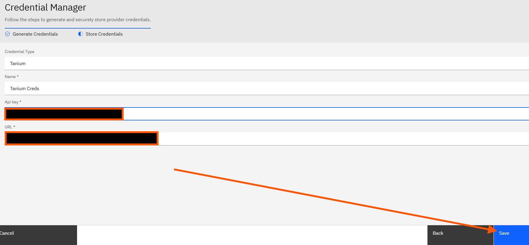 Configuring Tanium credentials: Step 5: Save Your Configuration (screenshot 4)