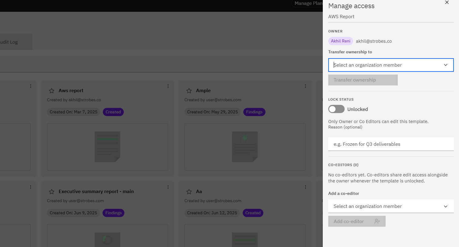 Report Template Access and Permissions: Step 5: Update access and lock the template (screenshot 5)