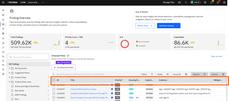 Reviewing findings and generating reports (screenshot 1)