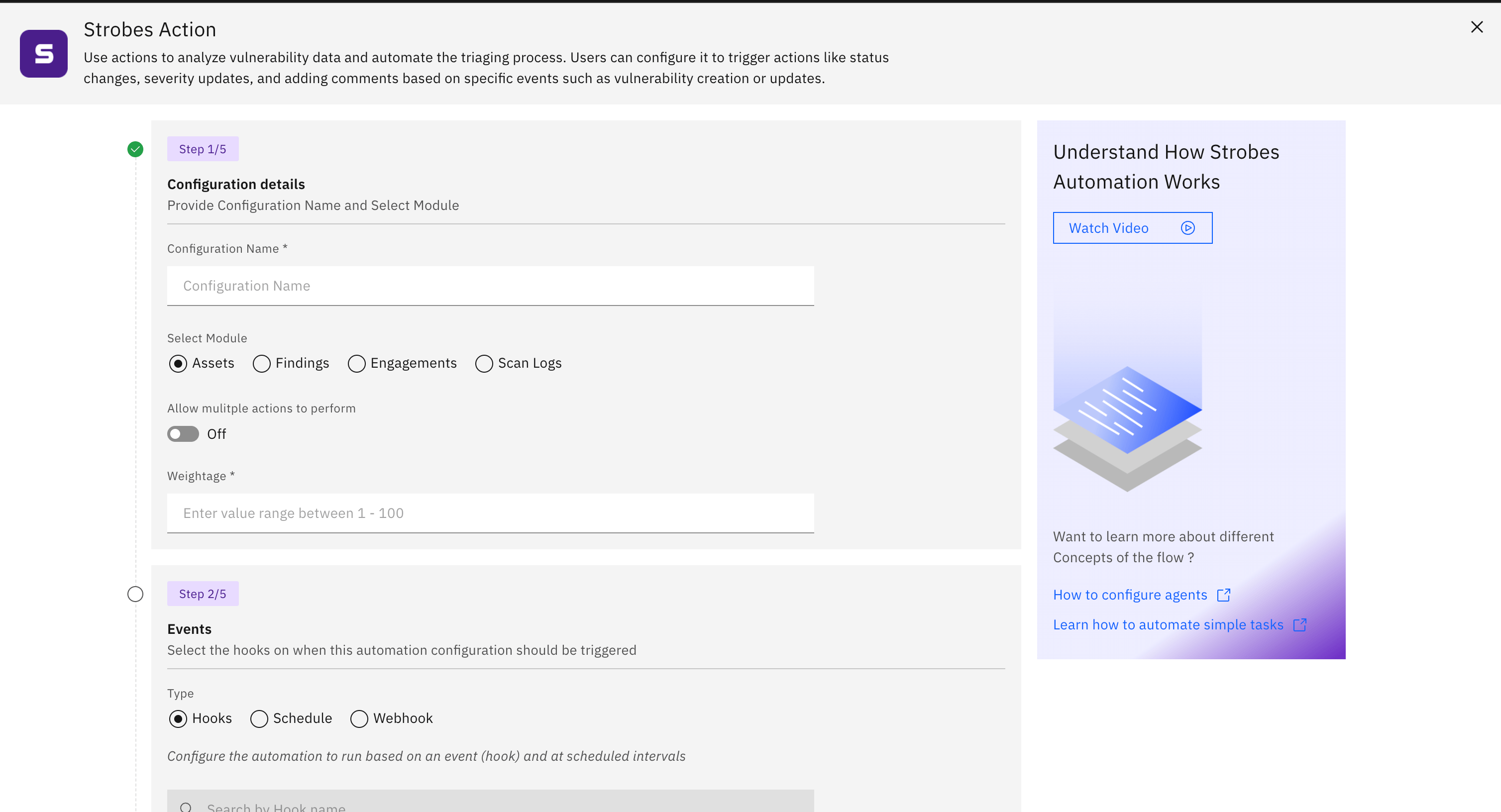Configuring Actions in Strobes Automation (screenshot 1)