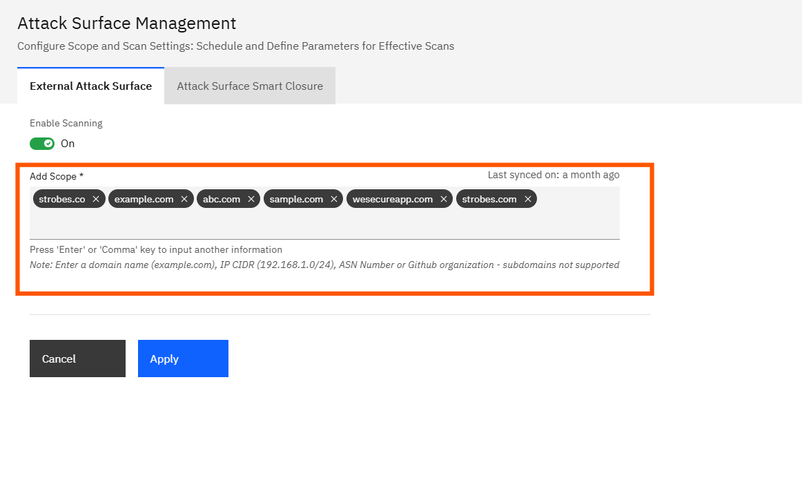 Configuring Attack Surface Management: Step 4 — Add Your Scope (screenshot 4)