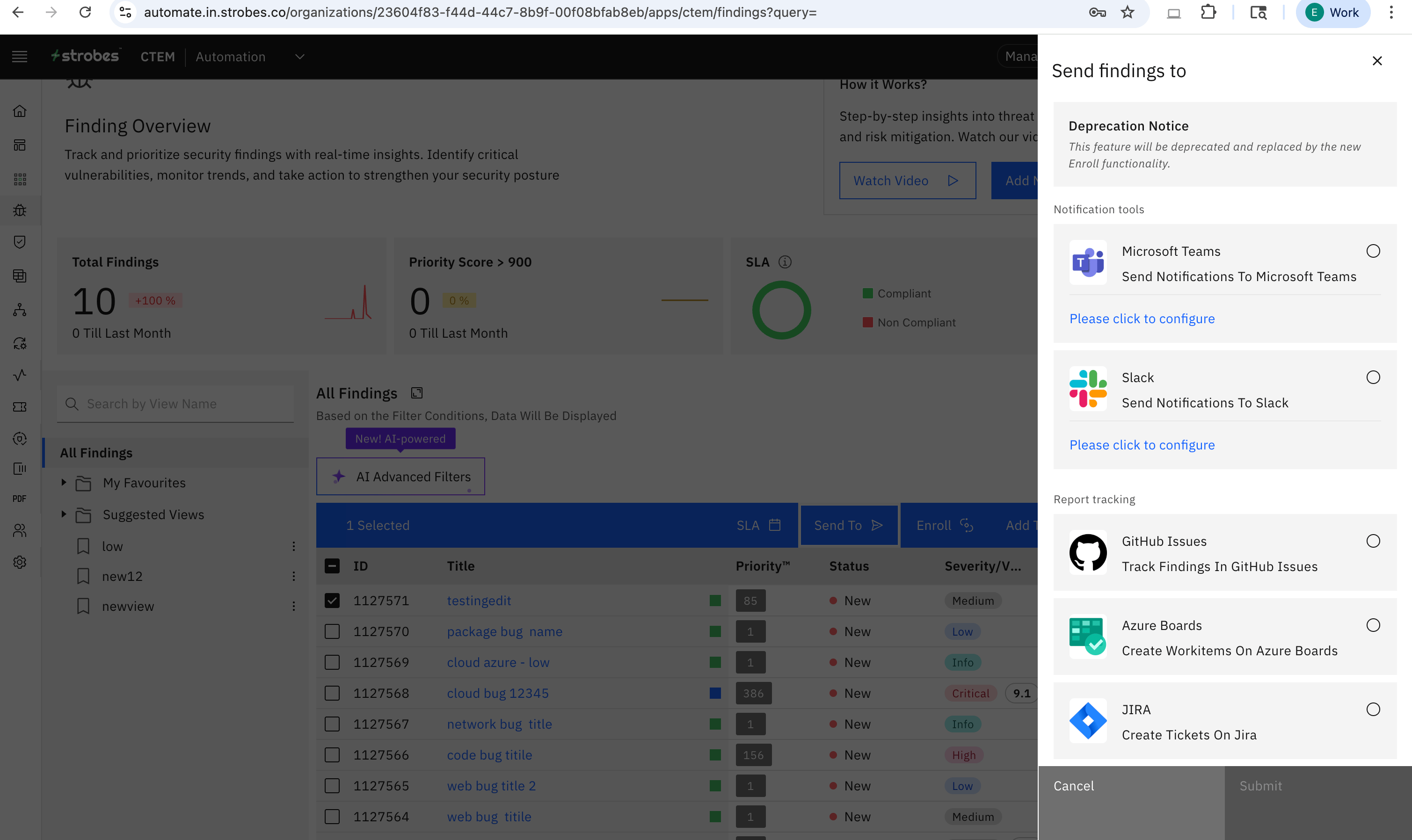 Bulk actions on findings: Send to Bulk Action (screenshot 3)