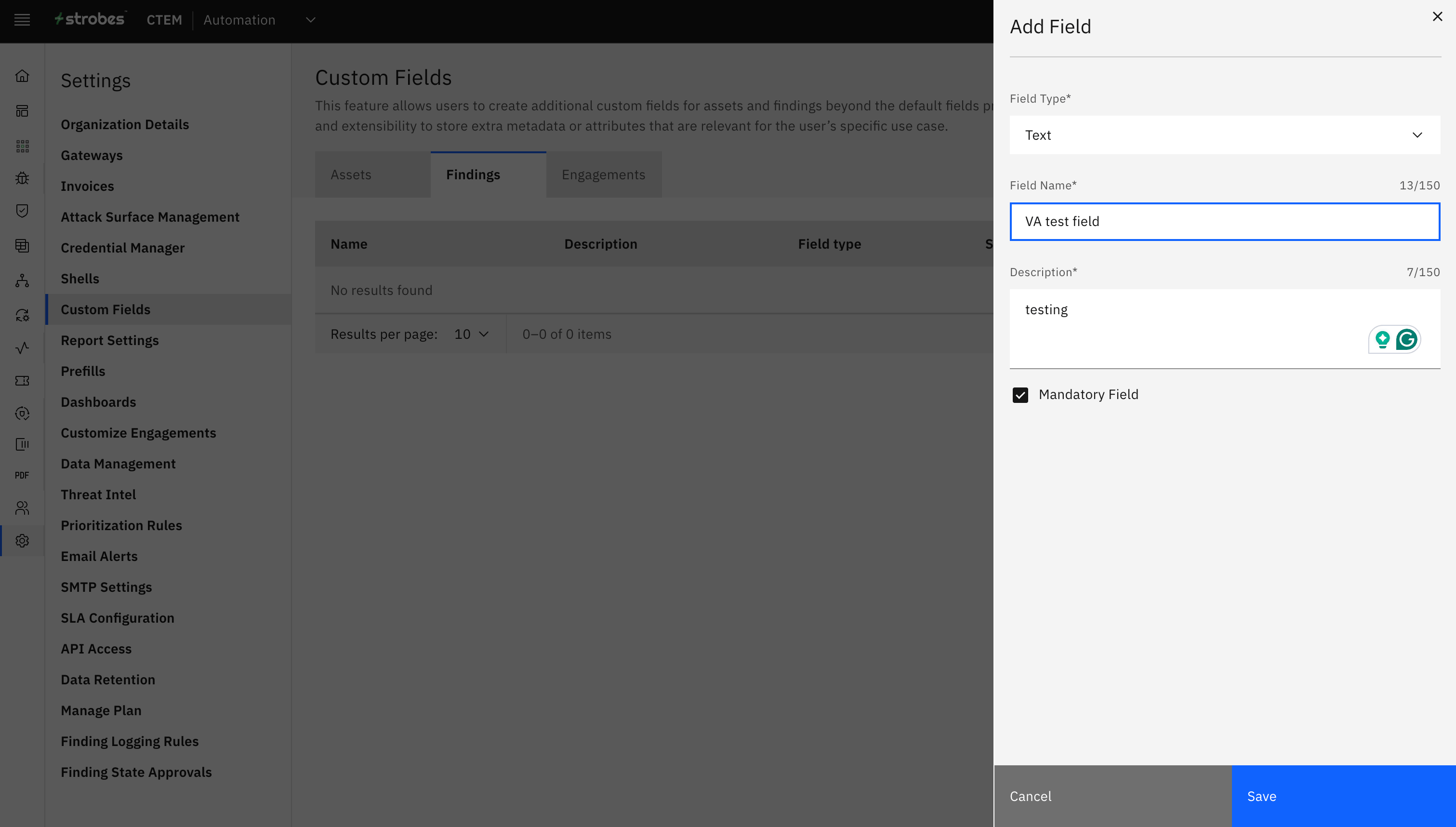Vulnerability Custom Fields: Defining Custom Fields (screenshot 3)