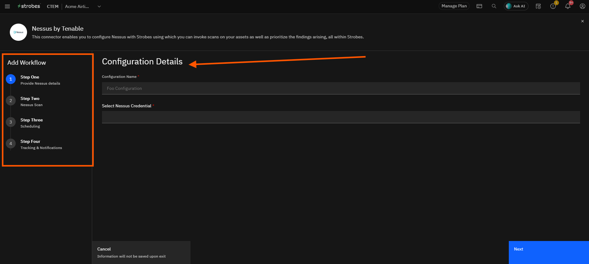 Configuring Nessus by Tenable in Strobes: Step 2: Start a New Workflow (screenshot 5)