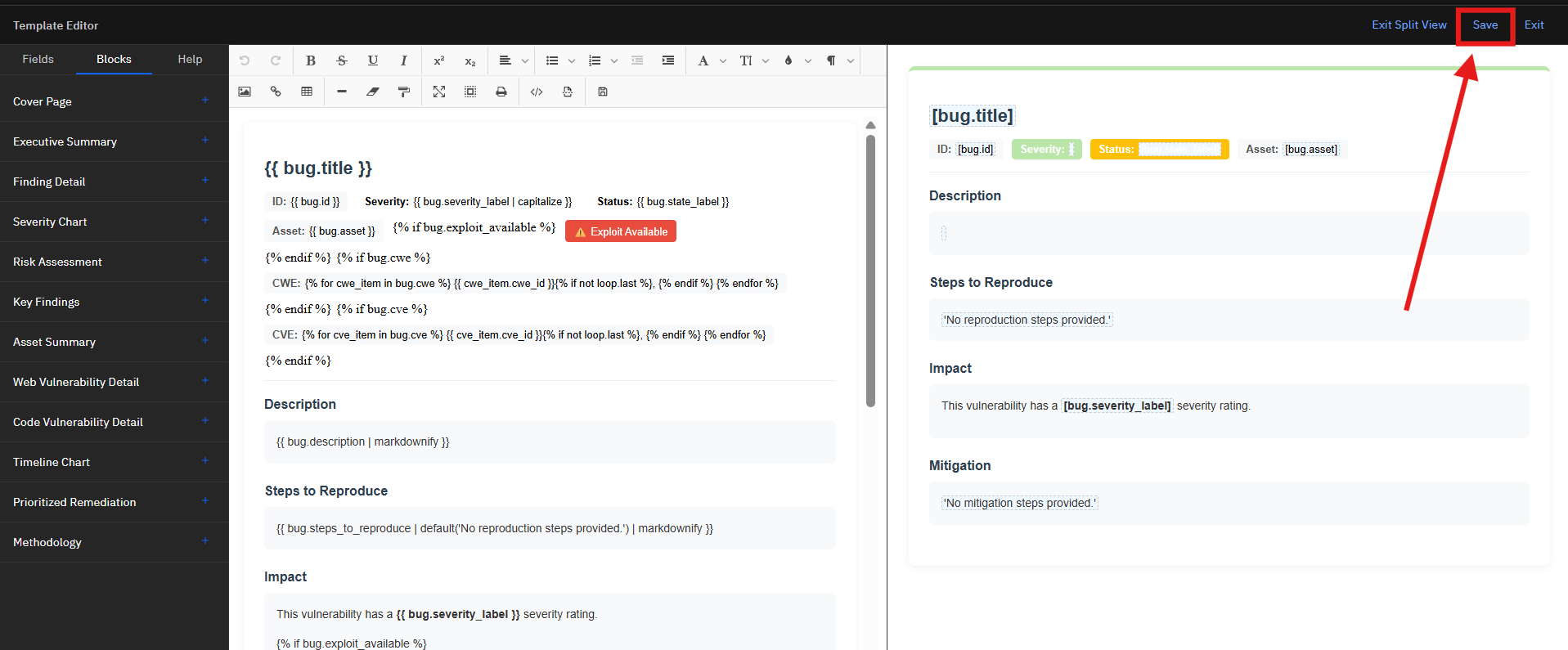 Creating a Report Template: Step 9: Save the Template (screenshot 17)