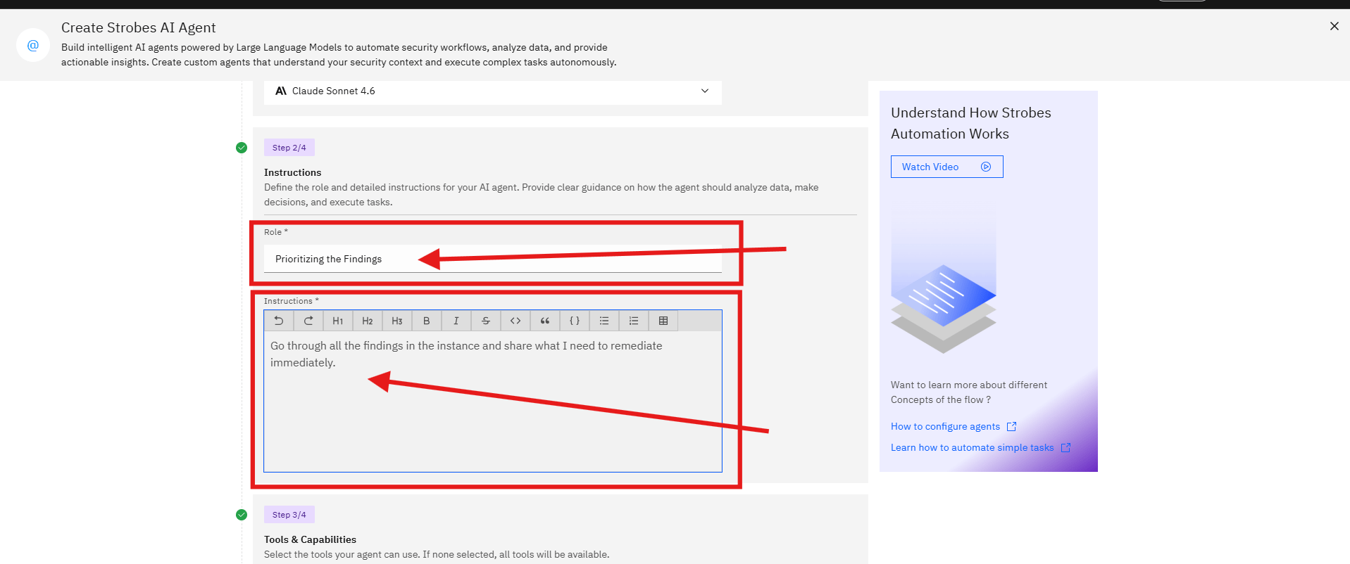 Custom AI Agents: Step 4: Instructions (Step 2 of 4) (screenshot 5)
