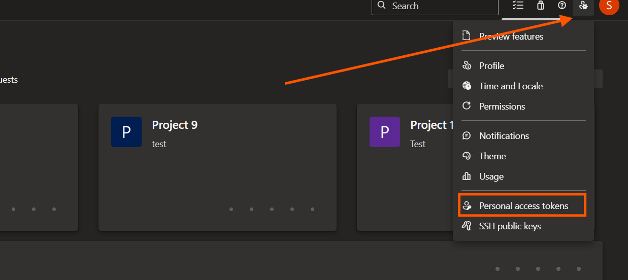 Configuring Azure Boards credentials: Step 1: Generate a Personal Access Token (PAT) in Azure DevOps (screenshot 2)