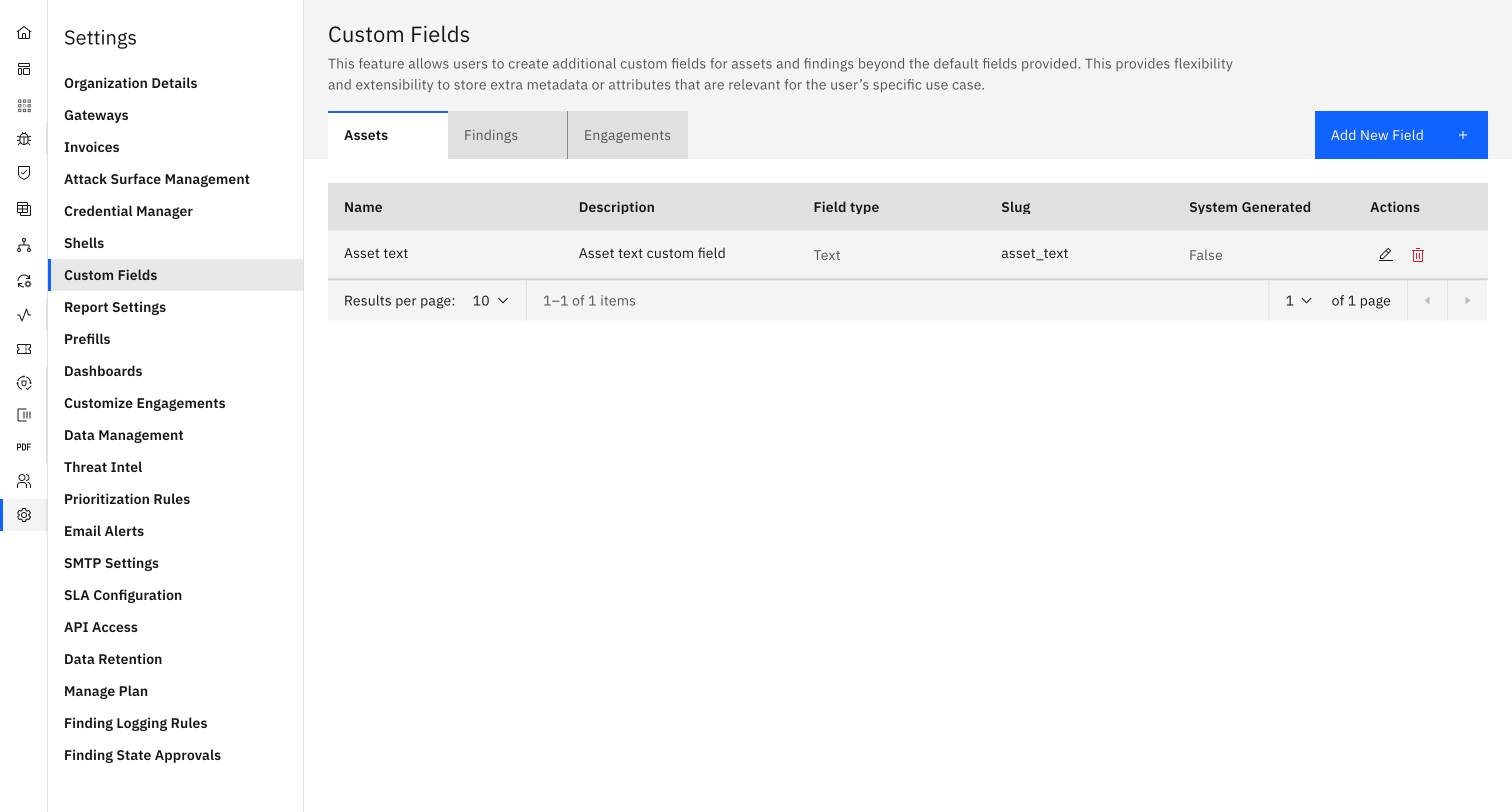 Vulnerability Custom Fields: Defining Custom Fields (screenshot 1)