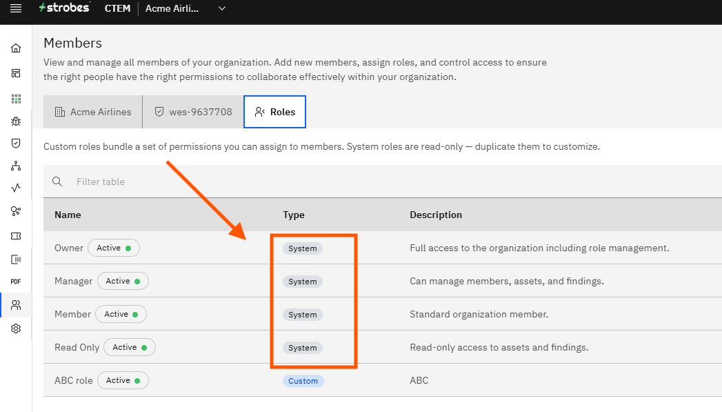 Invite Members and Manage Roles in Strobes: Step 11 — Review the System Roles (screenshot 13)
