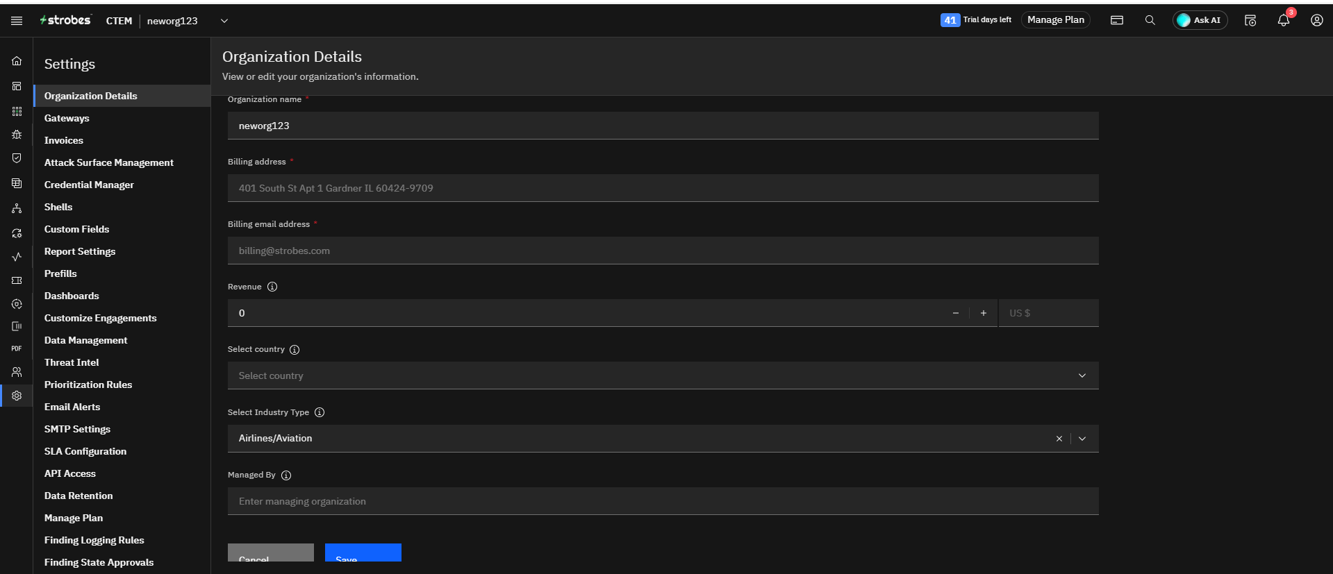 Editing organization details: Edit Organization Details (screenshot 2)