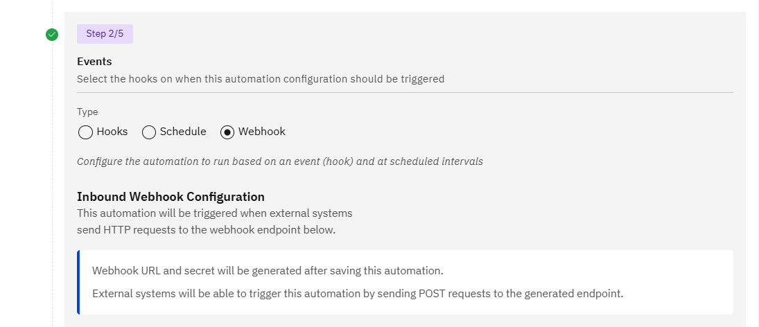Creating a New Automation: Webhook (screenshot 8)