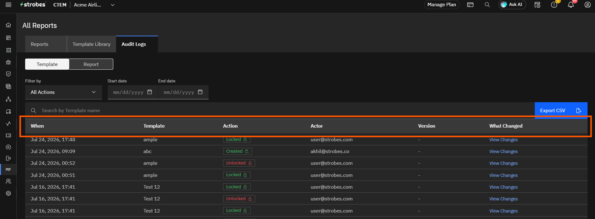 Report Audit Logs: Step 3 — Review the Template Log Columns (screenshot 3)