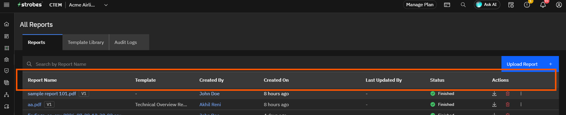 What's in the Reports Page?: Step 3 — Review the Reports List (screenshot 3)