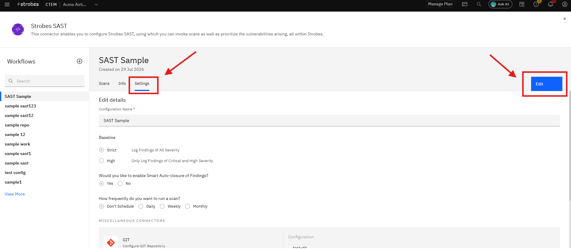 Configuring Strobes SAST: Step 7: Run the Scan (screenshot 20)