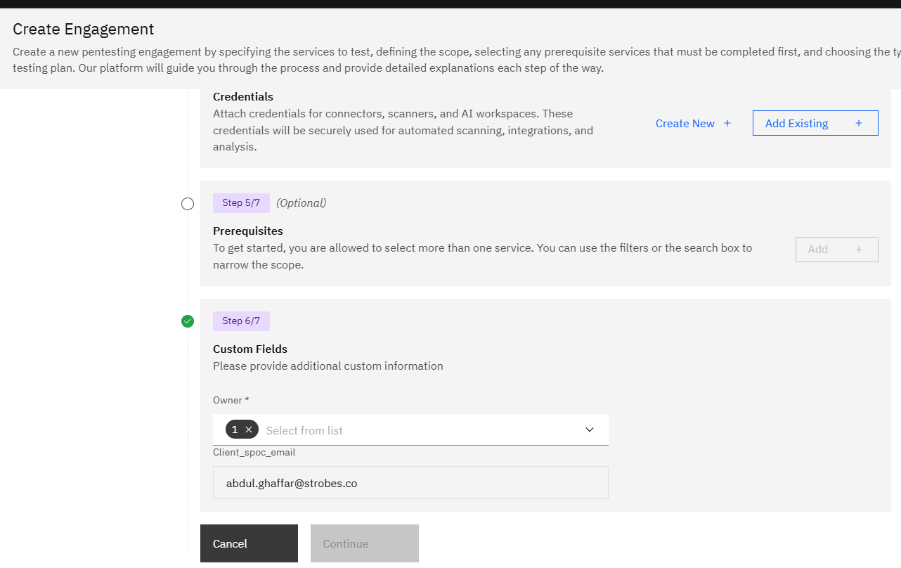 Creating an Engagement: Step 7: Add the Custom Information (screenshot 10)