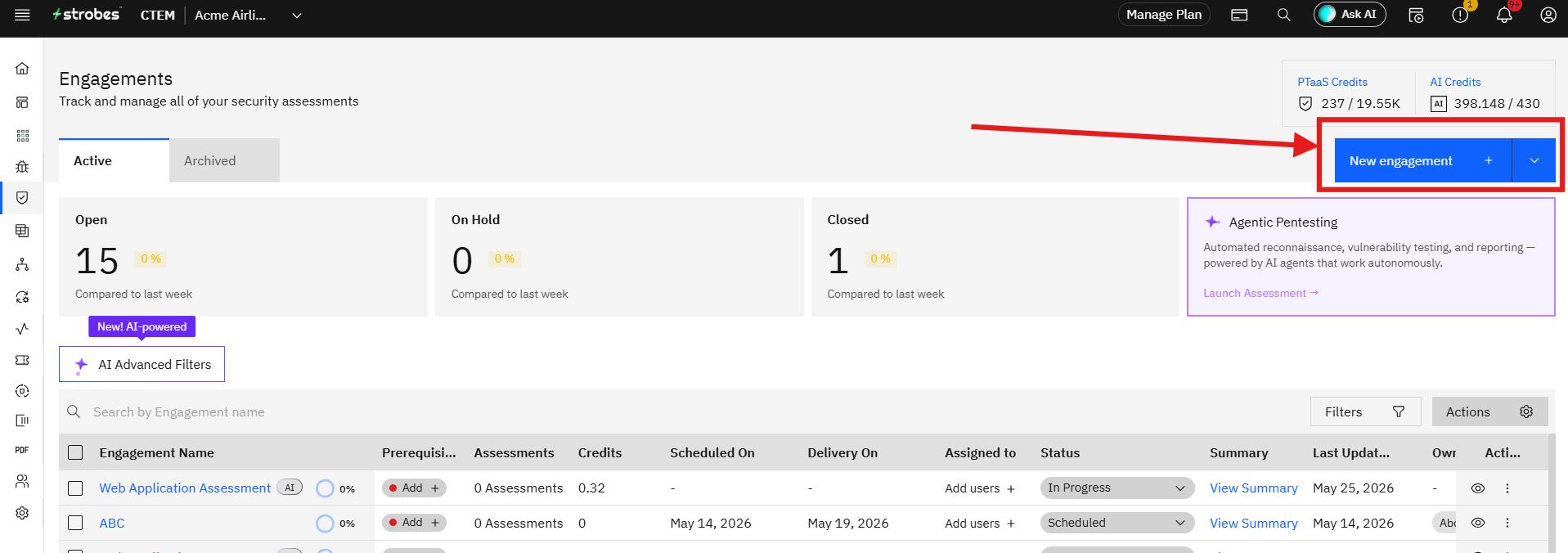 Creating an Engagement: Step 2: Start a New Engagement (screenshot 2)