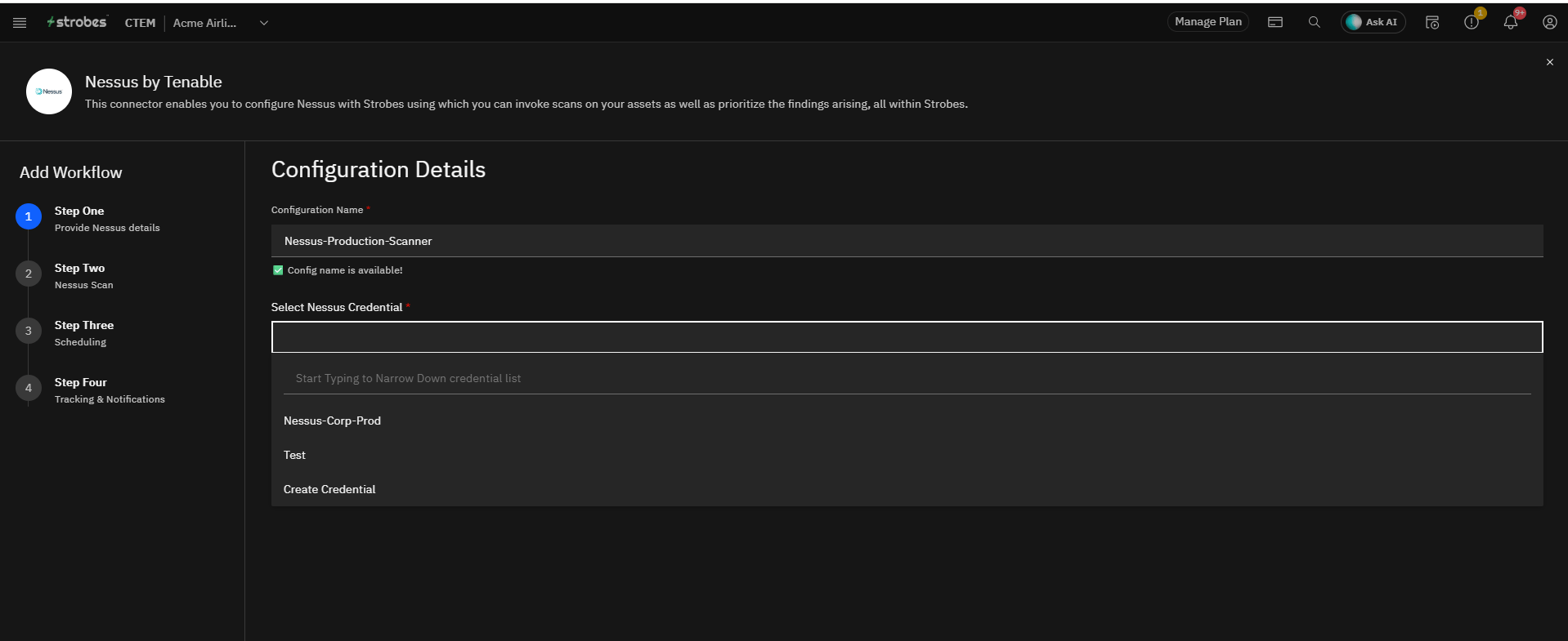 Configuring Nessus by Tenable in Strobes: Step 3: Provide Nessus Details & Add Your Credential (screenshot 7)