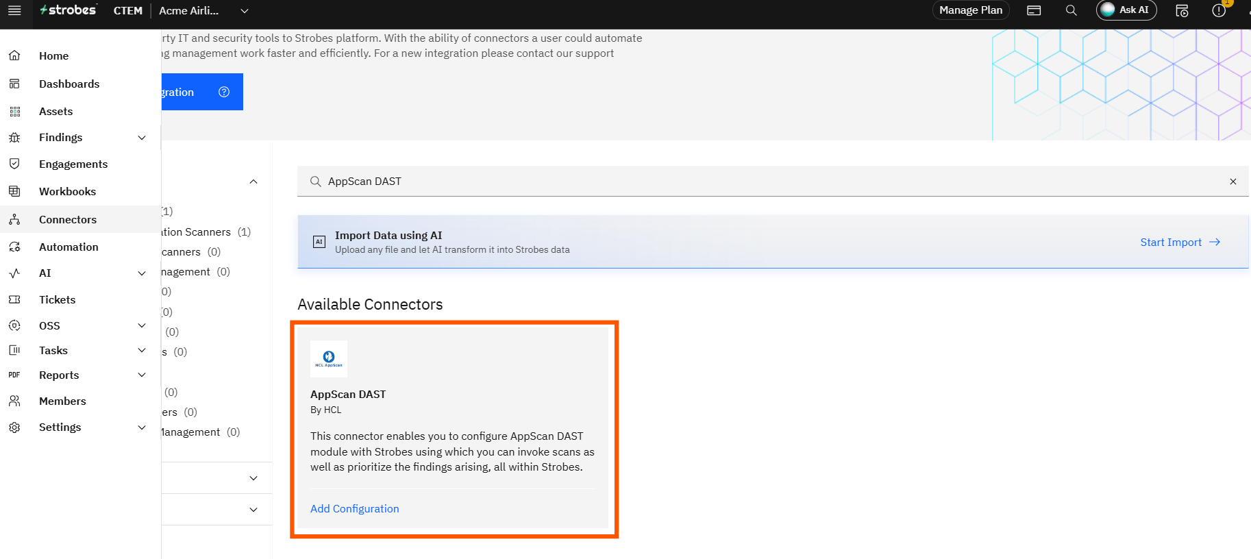 Initiating an HCL AppScan DAST Scan: Usage Flow Instructions (screenshot 1)