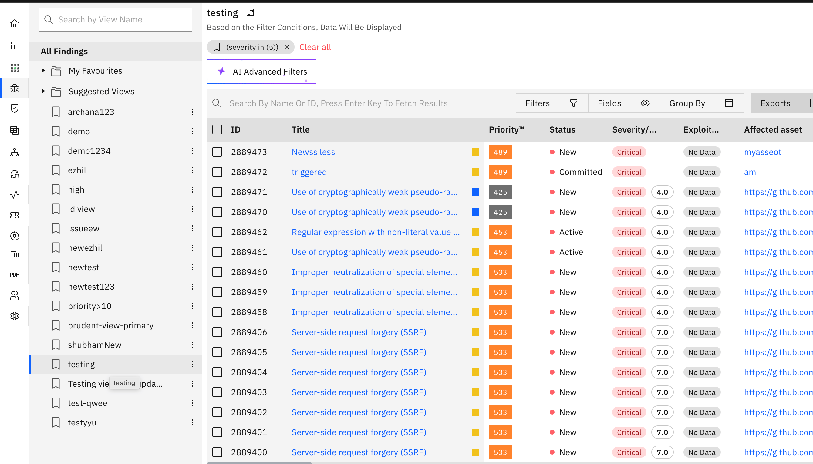 Saving views under Assets and Findings (screenshot 4)