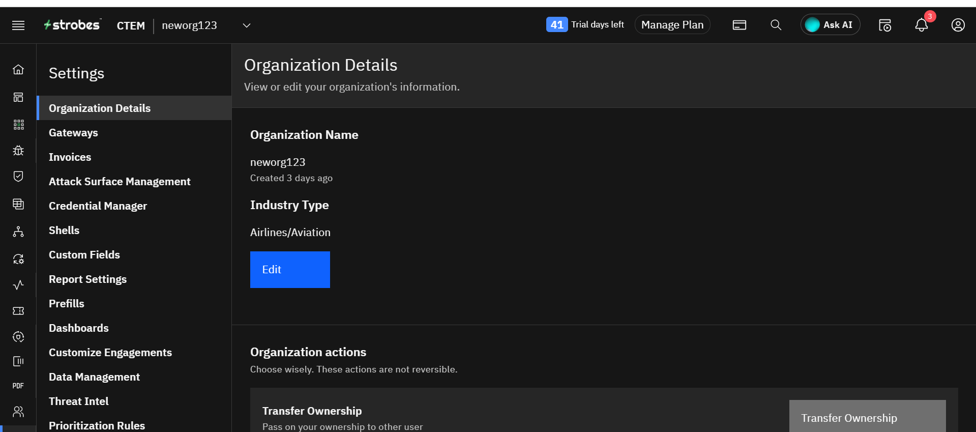 Editing organization details: Edit Organization Details (screenshot 1)