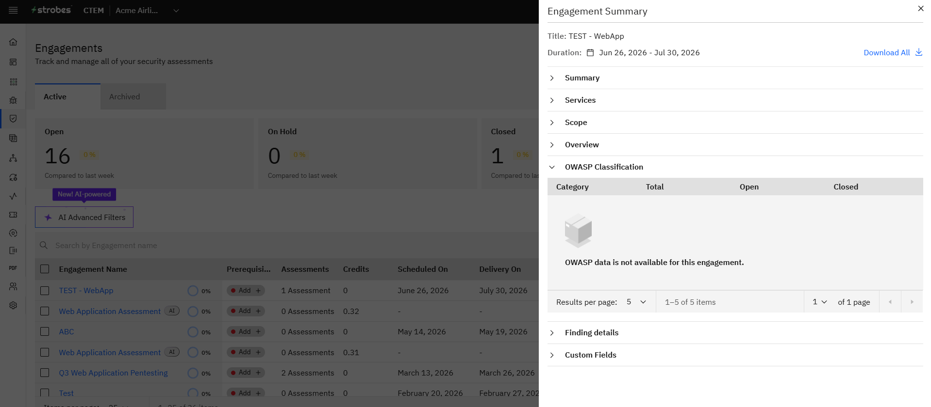 Engagement Summary Report Download: 4. OWASP Classification (screenshot 5)