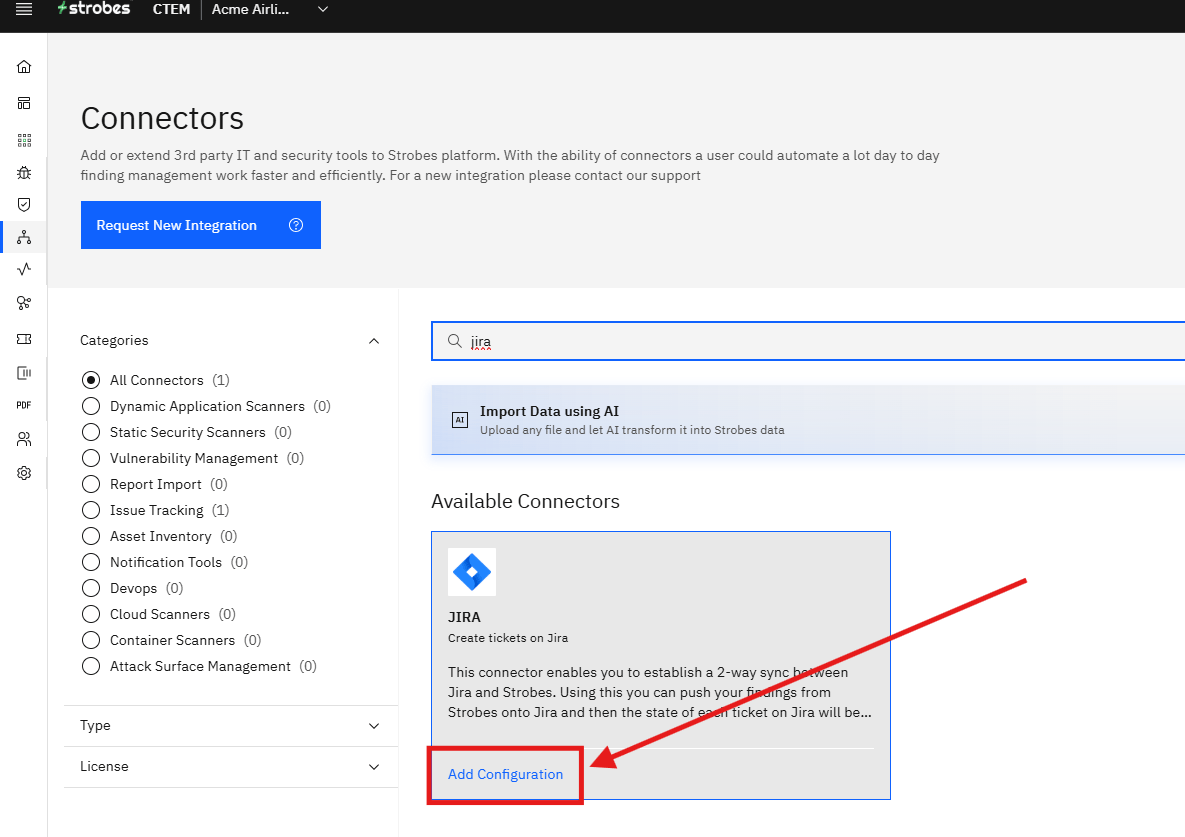 Configuring the Jira Integration in Strobes OAuth 2.0: Step 13 — Open the Jira Connector (screenshot 12)