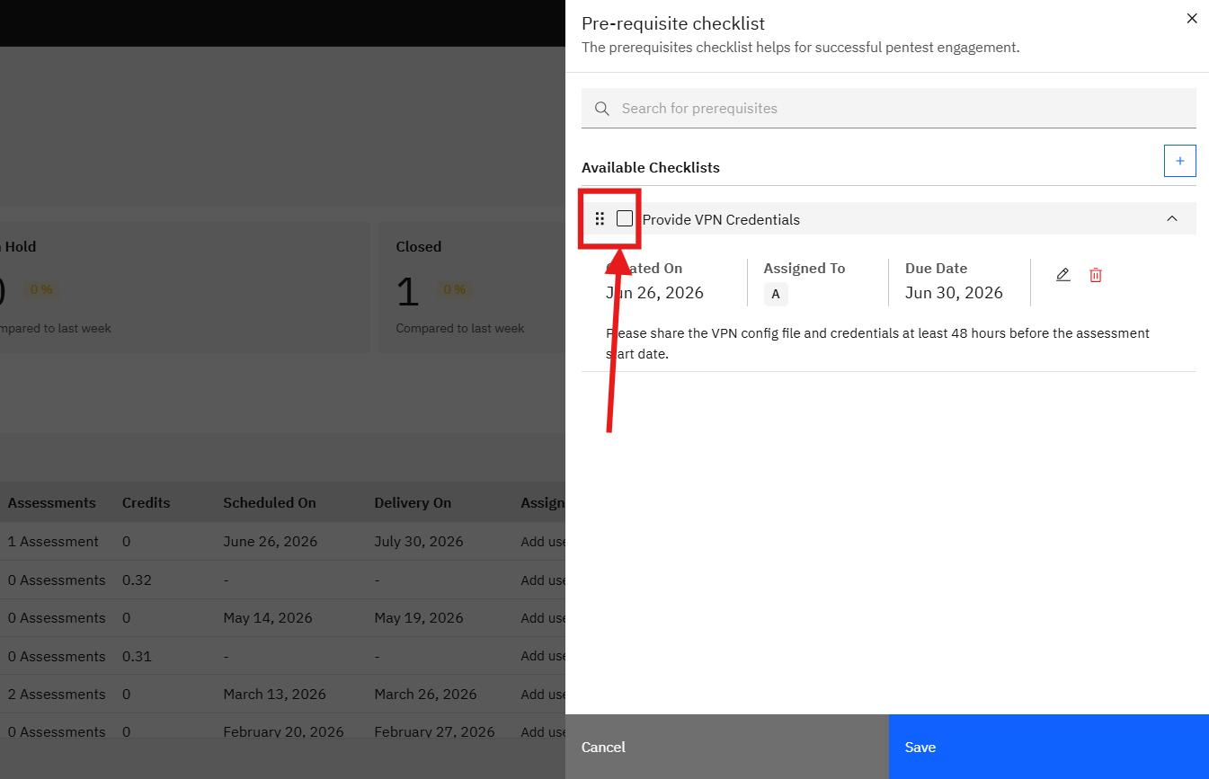 Managing Engagement Prerequisites: Marking a Prerequisite as Complete (screenshot 7)