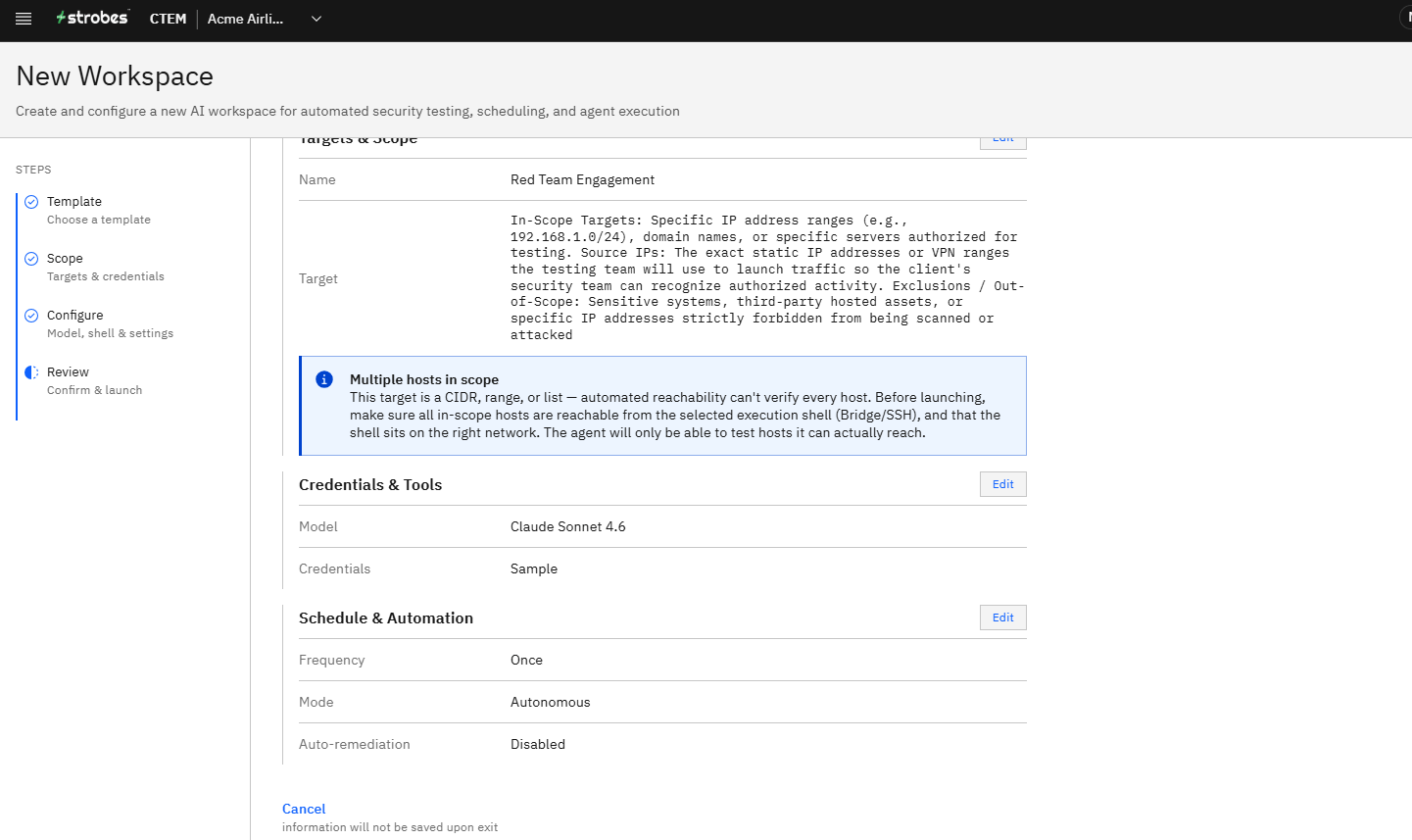 Creating a Red Team Engagement in Strobes: Step 17 — Review the Engagement Summary (screenshot 17)