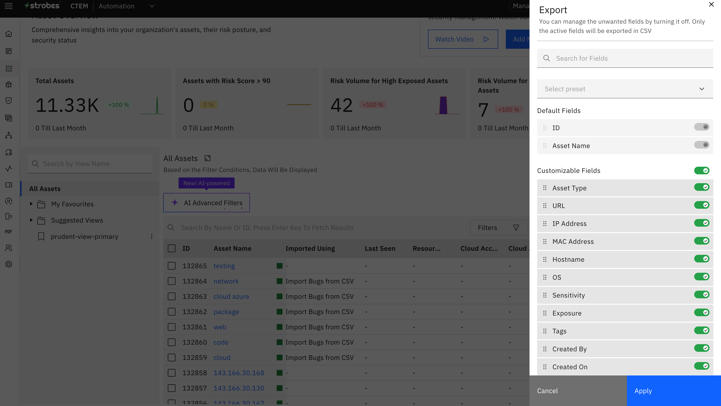 Assets Custom CSV Export: Usage Flow Instructions: (screenshot 2)