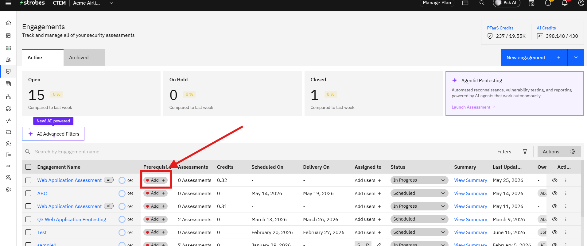 Managing Engagement Prerequisites: Step 2: Open the Assessment (screenshot 2)