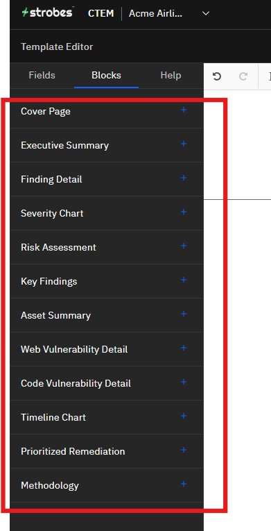 Creating a Report Template: Step 5: Add Pre-Built Blocks (screenshot 12)