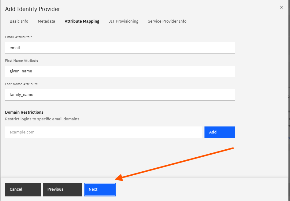 Configuring Okta SSO (SAML): Step 11 — Review Attribute Mapping and Click Next (screenshot 12)