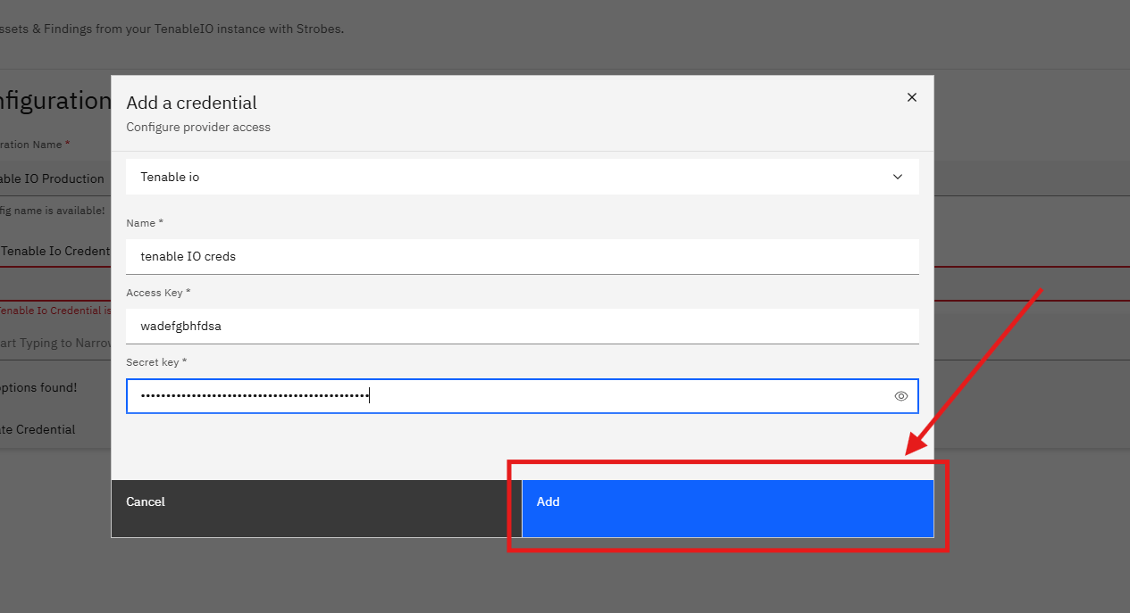 Connecting Tenable IO to Strobes: Step 15 — Click Add (screenshot 10)