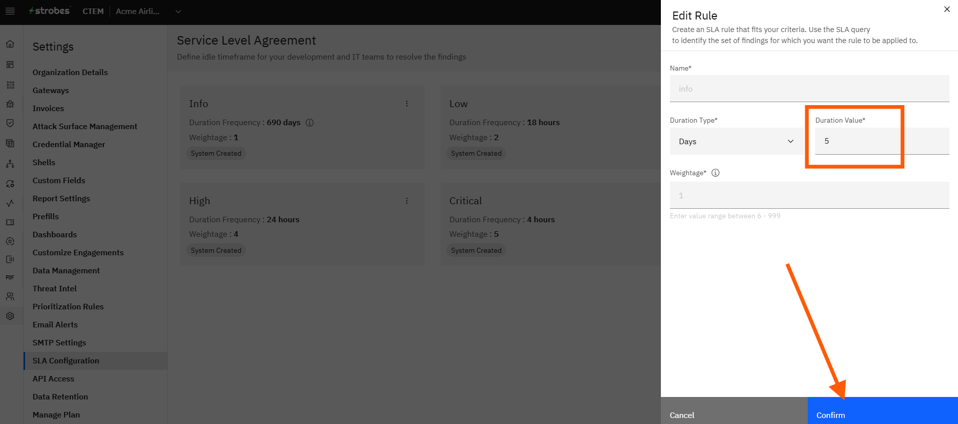 Configuring SLA (screenshot 3)