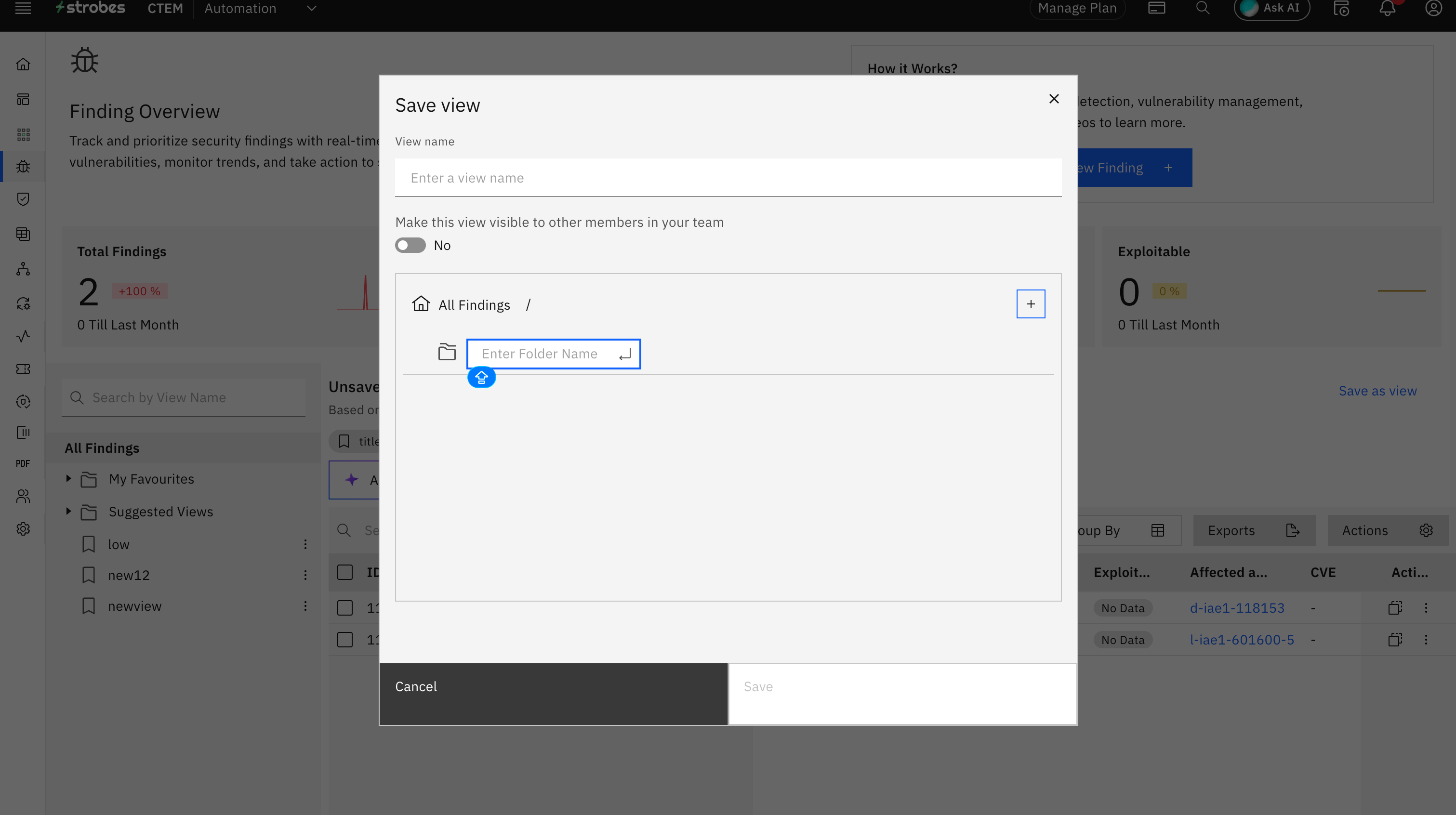 Creating folders to save vulnerability views: Creating Vulnerability View Folders (screenshot 3)