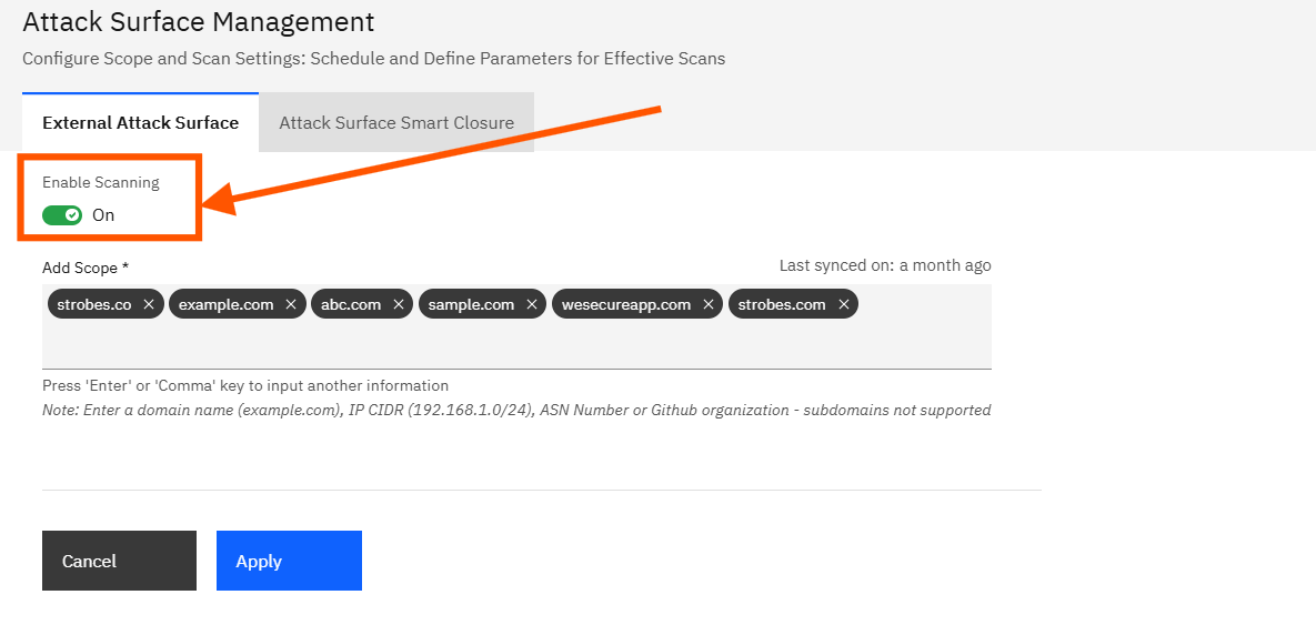 Configuring Attack Surface Management: Step 3 — Enable Scanning (screenshot 3)