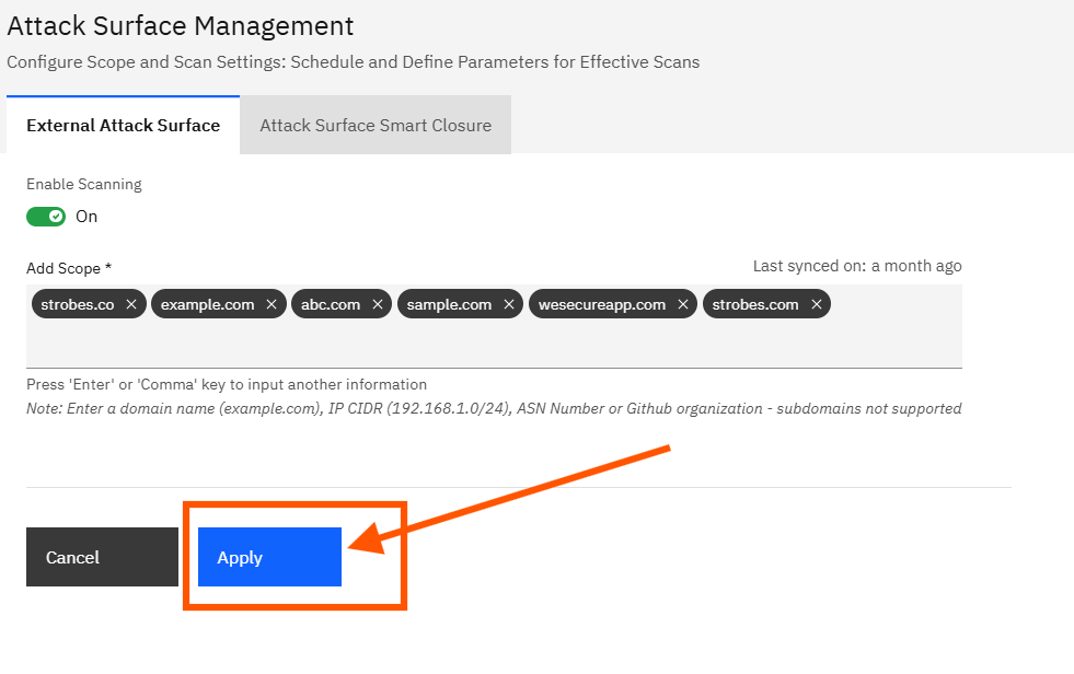 Configuring Attack Surface Management: Step 6 — Click Apply (screenshot 6)