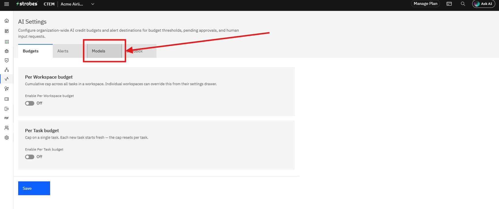 Bringing Your Own Model to Strobes: Step 2 — Open the Models Tab (screenshot 2)